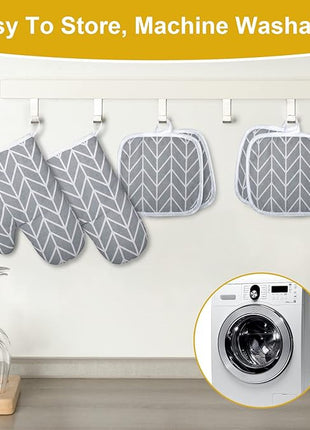 AUAUY Oven Mitts and Pot Holders 6PCS Set, 392°F Heat Resistant Cooking Gloves and Hot Pads Baking Mittens BBQ Gloves, Top Kitchen Gadgets, Non-Slip Kitchen Mittens for Oven Cooking Baking Grilling