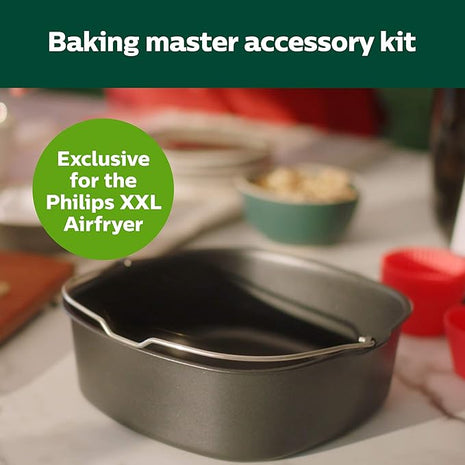 Philips Airfryer XXL Baking Master Kit for Philips Airfryer XXL models, Baking Pan and Silicone Muffin Cups, Dishwasher Safe Parts for Easy Cleaning and Storage, HomeID App, Black (HD9952/01)