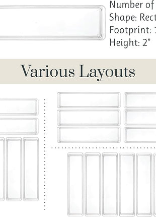 STORi SimpleSort 6-Piece Stackable Clear Drawer Organizer Set | 12" x 3" x 2" Rectangle Trays | Narrow Makeup Vanity Storage Bins and Office Desk Drawer Dividers | Made in USA