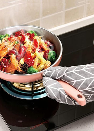 Oven Mitts and Potholders BBQ Gloves-Oven Mitts and Pot Holders Sets with Recycled Cotton Infill Silicone Non-Slip Cooking Gloves for Cooking Baking Grilling (4-Piece Set,Grey)