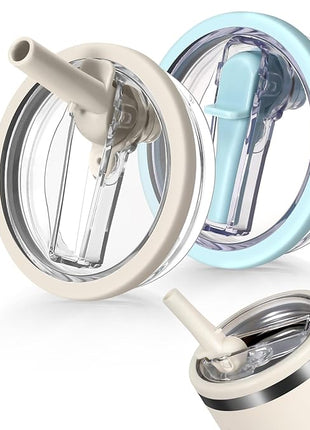 40oz Flip Straw Leak Proof Lid for Stanley H2.0 Quencher Protour Tumbler, 2 Pack Spill Proof Lid Replacement Straw Cover Top for 40 OZ Stanley Cup Accessories (Beige, SkyBlue)