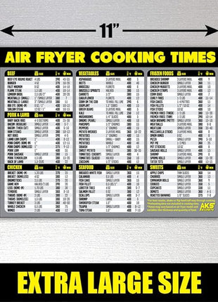 Air Fryer Cooking Times Chart Magnet - Extra Large Easy to Read Airfryer Magnetic Cheat Sheet - Healthy Airfryers Cookbook Accessory Liners Food Kitchen Conversion - Air Fryer Oven Accessories (Grey)