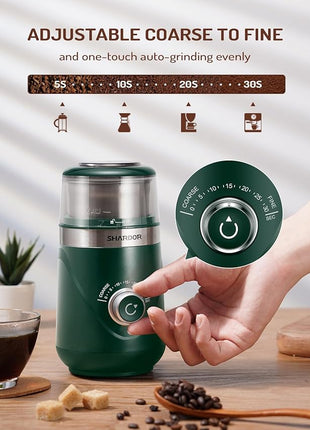 SHARDOR Electric Super Silent Blade Coffee Grinder, Timed Grind Control Rotary Knob, Adjustable Coarse to Fine for Coffee Beans, Spices & Herbs, with 1 Removable Stainless Steel Bowl, Green