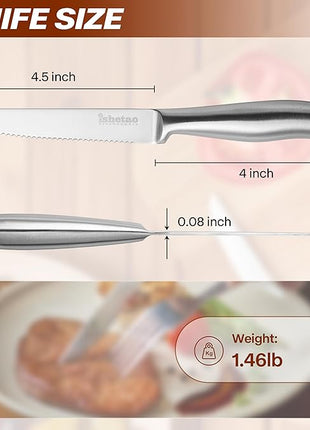 Steak Knife Set of 6, 4.5 inches Dishwasher Safe High Carbon Stainless Steel Knives, Silver
