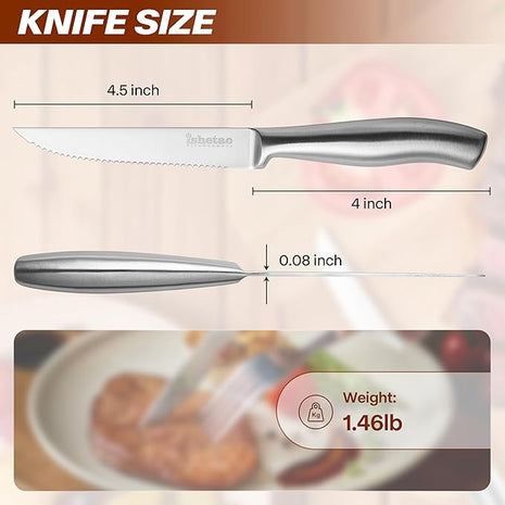 Steak Knife Set of 6, 4.5 inches Dishwasher Safe High Carbon Stainless Steel Knives, Silver