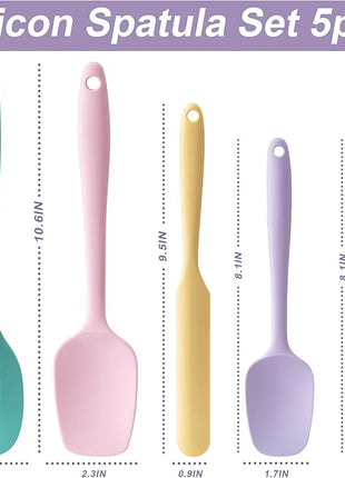 Silicone Spatula Set, 5 Piece Food Grade Rubber Spatulas for Baking, Cooking, and Mixing High Heat Resistant Non Stick Dishwasher Safe BPA-Free (Multicolor 3)