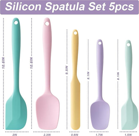 Silicone Spatula Set, 5 Piece Food Grade Rubber Spatulas for Baking, Cooking, and Mixing High Heat Resistant Non Stick Dishwasher Safe BPA-Free (Multicolor 3)