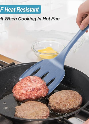 600˚F Heat Resistant Silicone Spatula Set, 13.6" Kitchen Spatula Turners for Non Stick Cookware, Flexible Spatulas with Thin Edges, Seamless Cooking Utensils for Fish, Eggs, Pancakes, Starry Blue