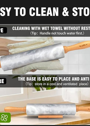Walfos Marble Rolling Pin Set With Non Stick Silicone Pastry Mat, 16.5 Inch Dough Rolling Pins For Making Pizza, Tortillas And Cookies, Backing Rolling Pin For Pie Crust, Pizza, Pasta (Gray & White)