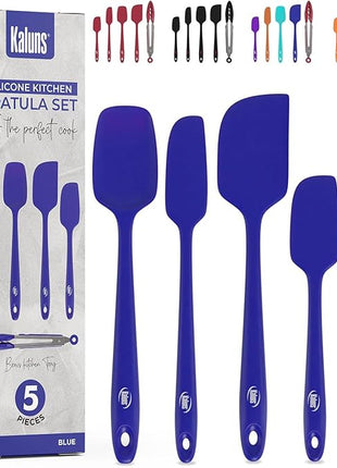 Kaluns Silicone Spatula Set, 4 Rubber Spatulas 600°F Heat Resistant, Nonstick Seamless Design with Stainless Steel Core, Dishwasher Safe, BPA free, Bonus Tongs Included