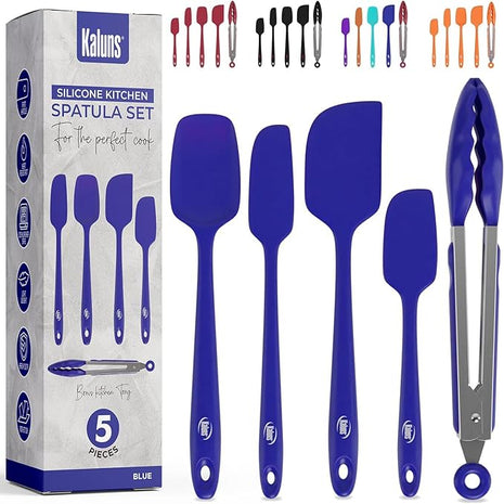 Kaluns Silicone Spatula Set, 4 Rubber Spatulas 600°F Heat Resistant, Nonstick Seamless Design with Stainless Steel Core, Dishwasher Safe, BPA free, Bonus Tongs Included