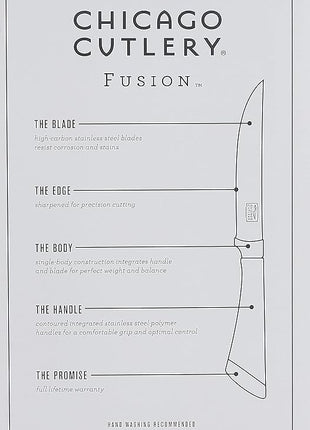 Chicago Cutlery Fusion 6 Piece Forged Premium Steak Knife Set, Cushion-Grip Handles with Stainless Steel Blades, Resists Stains, Rust, & Pitting, Kitchen Knives