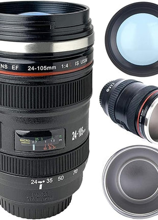 Camera Lens Coffee Mug with Clear Lid – Unique Realistic Lens Cup Replica, Gift for Photography Lovers