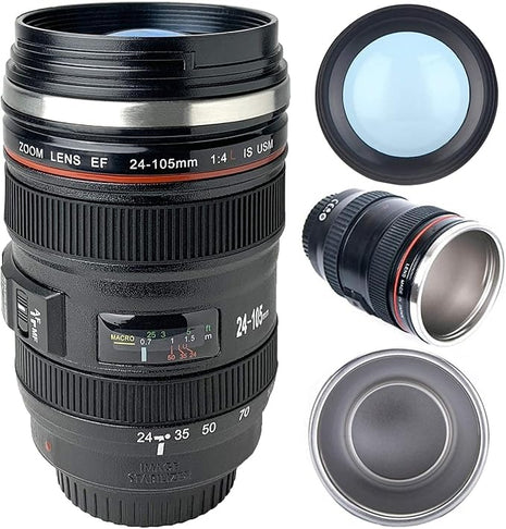 Camera Lens Coffee Mug with Clear Lid – Unique Realistic Lens Cup Replica, Gift for Photography Lovers