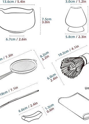 TEANAGOO Matcha Whisk Set,7 Pcs Matcha Set Blue Green,Ceremony Matcha Kit,Matcha Tea Set for Making Latte,Ceramic Bowl(chawan) whith Spout and Whisk,Gift for Matcha Lovers