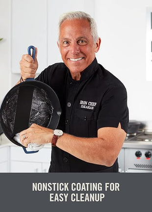 DASH Zakarian 7.5" Nonstick Cast Iron Skillet with Pour Spouts for Searing, Baking, Grilling, Roasting and More - Blue