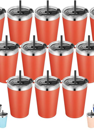 VEGOND 12oz Tumbler Stainless Steel Tumbler bulk Vacuum Insulated Double Wall Travel Tumbler with Lid and Straw Reusable Tumbler, Brick Red 12 Pack