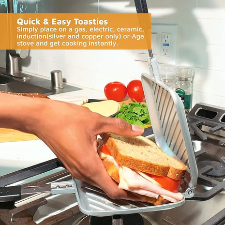 Breakfast Sandwich Maker Grill Press, Grilled Cheese Maker Panini Press Sandwich Toaster Presser - Stove Top Nonstick by Jean Patrique (Silver)