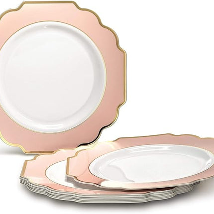 " OCCASIONS " 120 Plates Pack,(60 Guests) Heavyweight Premium Wedding Party Disposable Plastic Plates Set -60 x 10.5'' Dinner + 60 x 8'' Salad/Dessert(Imperial in Blush & Gold)