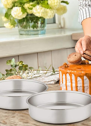 E-far 9½ Inch Cake Pan Set of 2, Stainless Steel Round Cake Baking Pans, Non-Toxic & Healthy, Mirror Finish & Dishwasher Safe
