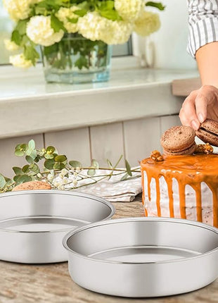 E-far 9½ Inch Cake Pan Set of 3, Stainless Steel Round Cake Baking Pans, Non-Toxic & Healthy, Mirror Finish & Dishwasher Safe