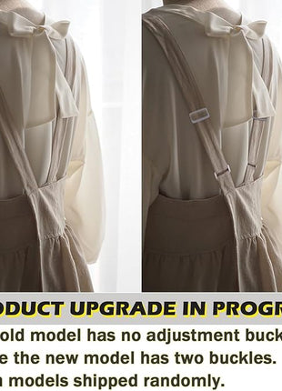 Uaussi Cotton Linen Apron Cross Back Work Apron for Women with Pockets Pinafore Dress X Cross Halter Apron for Chef Gardening