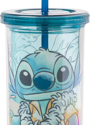 Silver Buffalo Disney Lilo and Stitch Island Stitch Plastic Tall Cold Cup with Lid and Straw, 20 Ounces