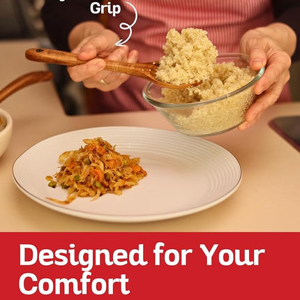 Boxiki Kitchen Luxury Teak Wood Utensil Set - Elegant 6-Piece Cooking Ensemble Including Spoons, Server, Scraper & Spatula - Expertly Crafted for Culinary Excellence