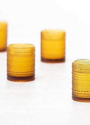 Fortessa Jupiter Beaded Hobnail Glass, 10 Ounce Double Old Fashioned (Set of 6), Amber