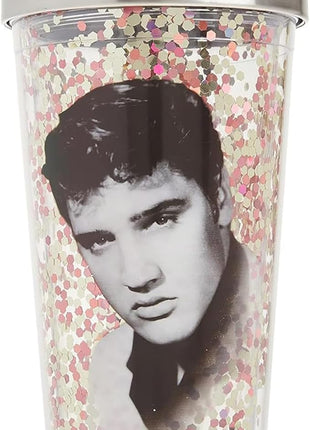 Spoontiques - Glitter Filled Acrylic Tumbler - Glitter Cup with Straw - 20 oz - Stainless Steel Locking Lid with Straw - Double Wall Insulated - BPA Free - Elvis Presley