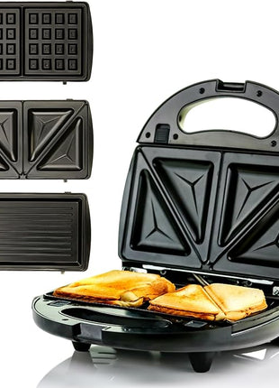 OVENTE 3 in 1 Electric Sandwich Maker, Panini Press Grill and Waffle Iron Set with Removable Non-Stick Plates, Perfect for Cooking Grilled Cheese, Tuna Melts, Burgers, Steaks and Snacks, Black GPI302B