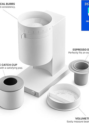 Fellow Opus Conical Burr Coffee Grinder - Espresso Grinder with 41 Settings for Espresso, Drip, French Press, & Cold Brew - Matte White