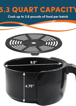 Elite Gourmet EAF5317D Digital 5.3Qt Hot Air Fryer 7 Menu Functions 1350W Oil-Less Healthy Cooker, Timer & Temperature Controls, PFOA/PTFE Free, Black