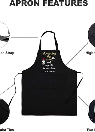 ZOORON Funny Black Chef Aprons for Men Adjustable BBQ Grill Kitchen Cooking Aprons with Pockets, Grill Accessories