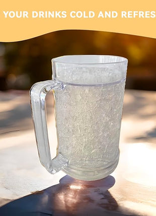 Lily's Home 16oz set of 4 Insulated Double Wall Gel-Filled Acrylic Frosted Freezer Stein Mugs, Great as Old Fashion Drinking Glasses at BBQs and Parties, Clear