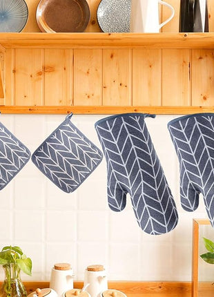 Oven Mitts and Potholders BBQ Gloves-Oven Mitts and Pot Holders with Recycled Infill Silicone Non-Slip Cooking Gloves for Cooking Baking Grilling (4-Piece Set) (Grey-02)