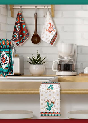 Boyiee Set of 6 Southwestern Kitchen Towels Boho Aztec Theme Dishtowel Native American Hand Tea Towels 24 x 16 Inches for Absorbent Kitchen Decor with Hanging Loop for Room Home Housewarming Gift