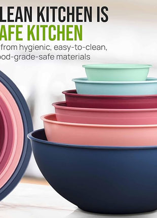 Zulay Kitchen 12 Piece Plastic Mixing Bowls with Leak-Proof Lids Set - Microwave and Freezer Safe Kitchen Mixing Bowls for Preparing, Serving and Storing - Large Nesting Bowls (Cotton Candy Ombre)