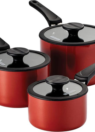 Tramontina Aluminum Non Stick 6-Piece Nesting Sauce Pan Set with Lids - Red, Kitchen Nonstick Cookware Set, Dishwasher and Oven Safe