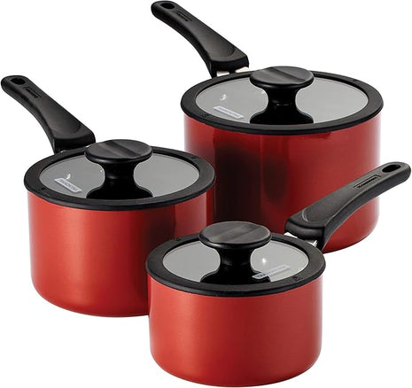 Tramontina Aluminum Non Stick 6-Piece Nesting Sauce Pan Set with Lids - Red, Kitchen Nonstick Cookware Set, Dishwasher and Oven Safe