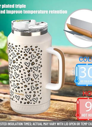 Hydraful 64 oz Tumbler with Handle and Straw - 100% Leak-Proof - Insulated Cup Reusable Stainless Steel Large Water Bottle Travel Mug for Gym, Hiking, and Camping - Gifts for Women Men Him Her