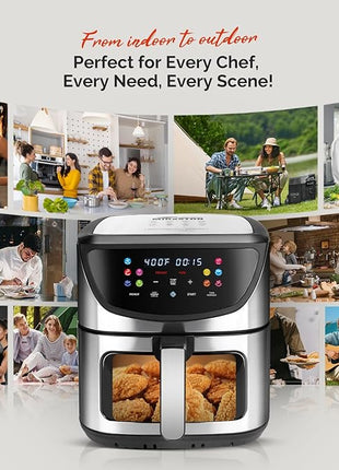 8.5QT Air Fryer, View Window, Multifunctional Large Family Size Capacity for 4-8 People, Stainless Steel Square Basket, 10-in-1 Smart Digital Presets for Air frying, Bake, Roast, Reheat