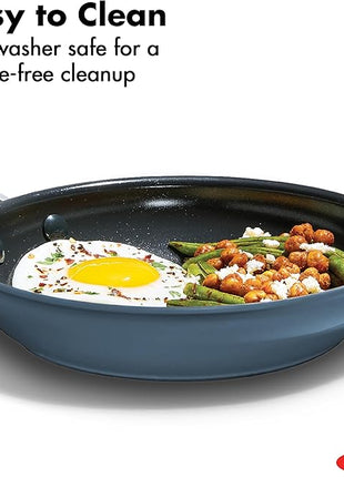 OXO Enhanced 8” Nonstick Frying Pan Skillet, Ceramic PFAS-Free Cookware, Stainless Steel Handle, Eggs & Omelets, Dishwasher & Oven Safe, Storm Blue