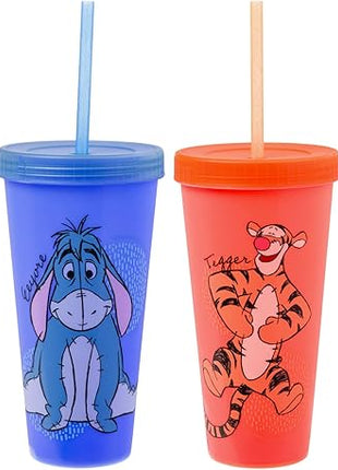 Silver Buffalo Disney Winnie the Pooh 4 Count Color Changing Plastic Tumblers Featuring Eeyore, Winnie the Pooh, Tigger, and Piglet, 24 Ounces (Pack of 12)
