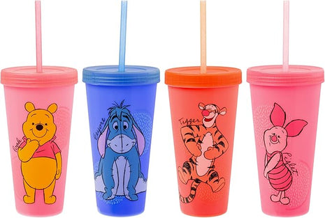 Silver Buffalo Disney Winnie the Pooh 4 Count Color Changing Plastic Tumblers Featuring Eeyore, Winnie the Pooh, Tigger, and Piglet, 24 Ounces (Pack of 12)