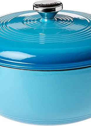 Lodge 6 Quart Enameled Cast Iron Dutch Oven with Lid – Dual Handles – Oven Safe up to 500° F or on Stovetop - Use to Marinate, Cook, Bake, Refrigerate and Serve – Cornflower Blue
