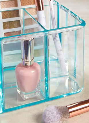 STORi 5-Compartment Plastic Organizer, Ocean Mist, Rectangular Divided Makeup and Vanity Storage Bin and Office Desk Caddy, Scalloped Wall Design, Made in USA