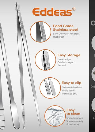 16 Inch long Kitchen Tweezers - 2 Pack large Tweezer Tongs for Cooking, Heavy Duty Stainless Steel Heat Resistant 600°F Food tweezers, Dishwasher safe