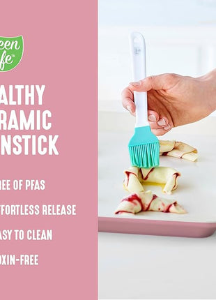 GreenLife Bakeware 18” x 13” Half Cookie Sheet Baking Pan, Non-Toxic PFAS-Free Healthy Ceramic Nonstick, Oven Safe to 450°F, Easy Release, Even Heating, Easy Clean, Pink