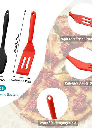 Mini Silicone Brownie Serving Spatula Set Flexible Non Stick Serve Turner Heat Resistant Cooking Spatula for Flip Eggs Crepe Steak Pizza Kitchen Utensil (Red, Black)
